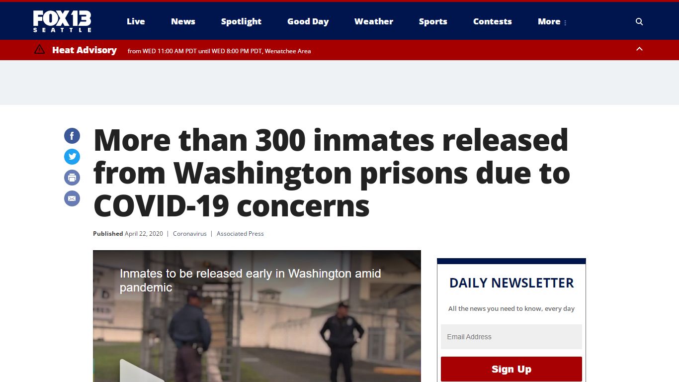 More than 300 inmates released from Washington prisons due to COVID-19 ...